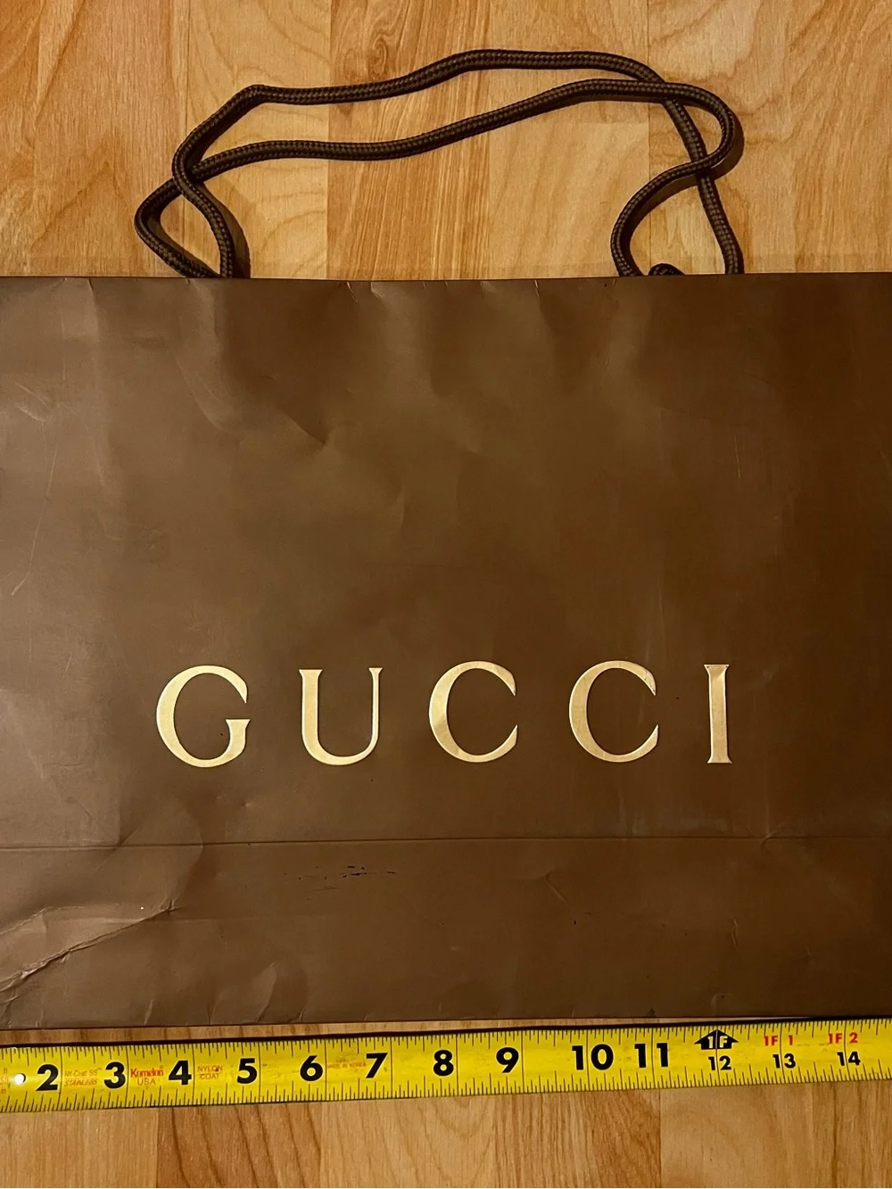 GUCCI paper gift bag Gucci Brown with Gold Logo Shopping Bag with Brown Handles